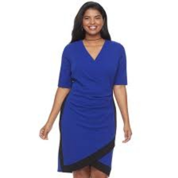Cobalt blue and black colorblock wrap dress - Picture 4 of 4